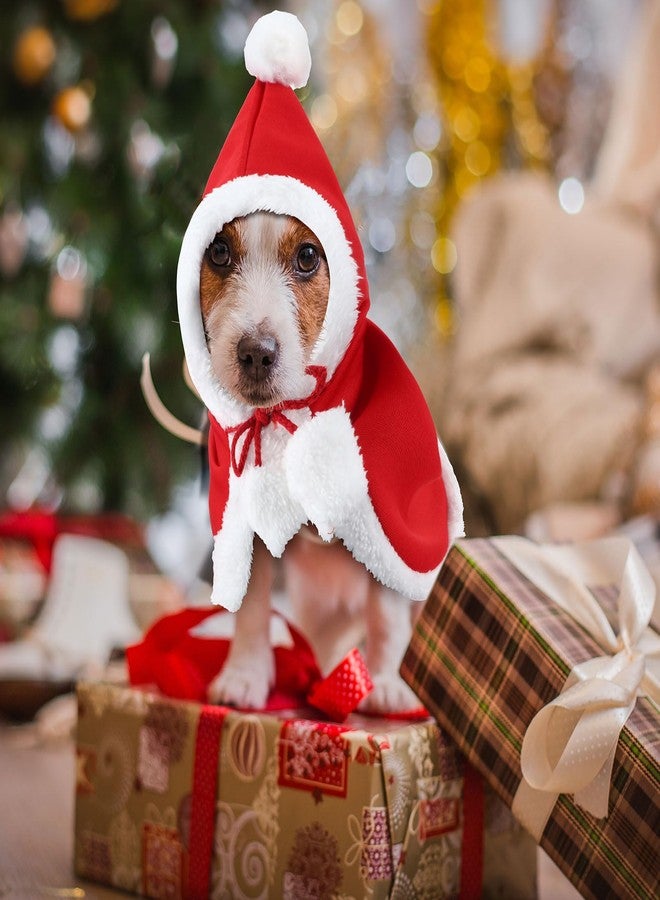 زي عيد الميلاد للحيوانات الأليفة من SilTriangle، قطعتان: عباءة للكلاب والقطط مع قبعة، عباءة بابا نويل وعباءة شجرة عيد الميلاد مع نجمة وكرات صوفية، هدية مثالية للكلاب والقطط والجراء، زي عيد الميلاد (مقاس كبير). - Image 4